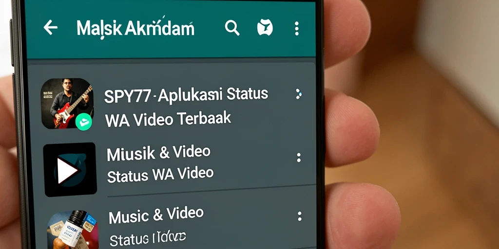 Tampilan aplikasi SPY77 dengan berbagai pilihan video status menarik.