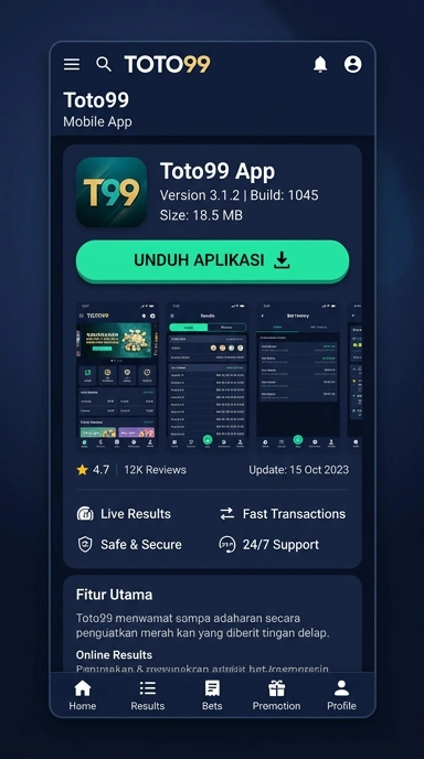 Tampilan halaman APK toto99