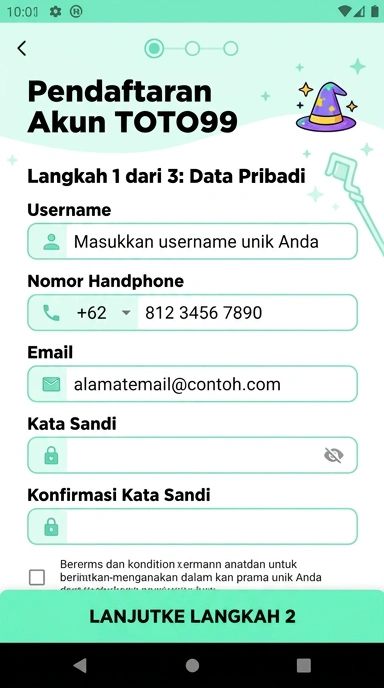 Tampilan halaman daftar toto99